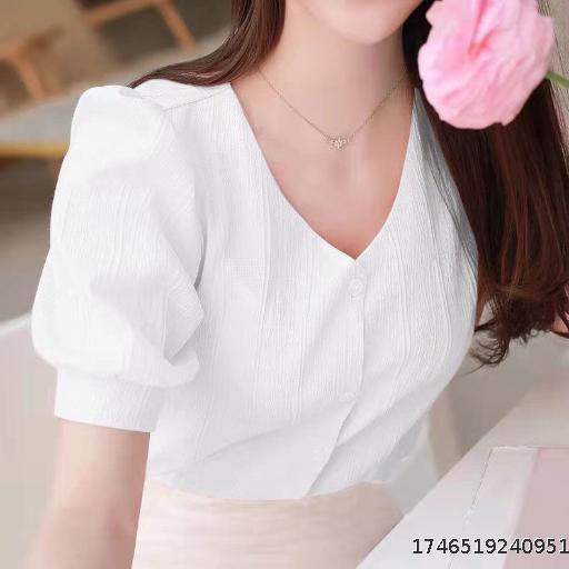 Chiffon Shirt Women's Summer Short Sleeve Wrinkled Western Style Small Shirt Top