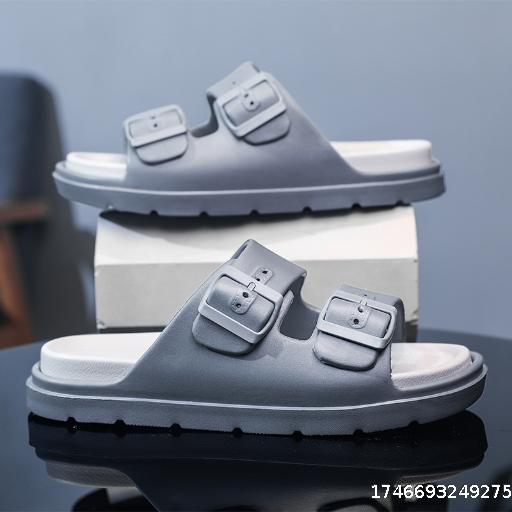 Summer super soft double buckle thick bottom large size one-piece shoes trendy men's slippers