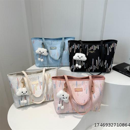 Large-capacity tote bag for women, contrasting color, casual stripes, versatile, high-end shoulder bag
