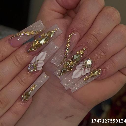 2025ins Super Fire Wearing Armor Gorgeous Edition Sunlight Shine Long Nail Flakes Finished Flash Diamond
