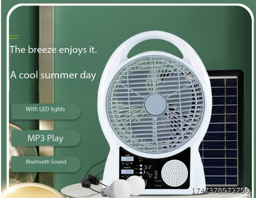 Hot sale 8 inch bluetooth multifunction solar powered usb rechargeable fan outdoor camping desk fan