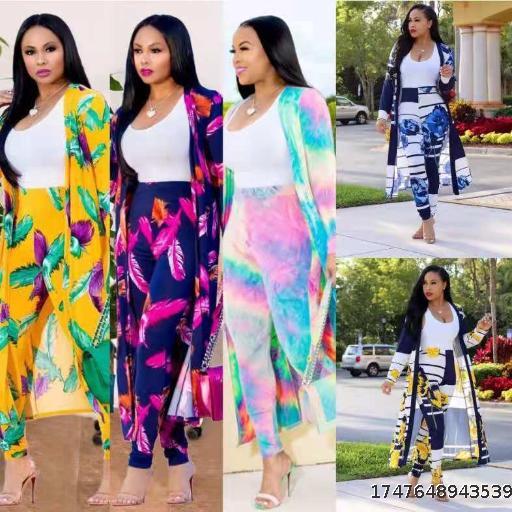 Long-sleeved printed jacket cape leggings two-piece burst models in Europe and the United States women's clothing