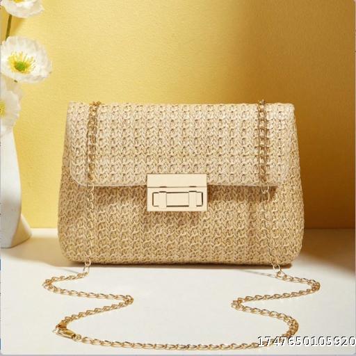 New Trendy Versatile Women's Bag Crossbody Bag Sweet and Fashionable Straw Woven Double Headed Lock Shoulder Bag
