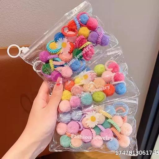 Children's Hair Hoop Cute Baby Autumn/Winter Hairball Hair Rope Braided Plush Ball Small Rubber Band Small Pulling Head Rope