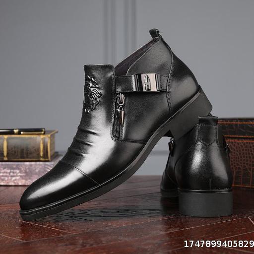 Lion head zipper pointed toe new 2025 soft sole men's business casual leather shoes