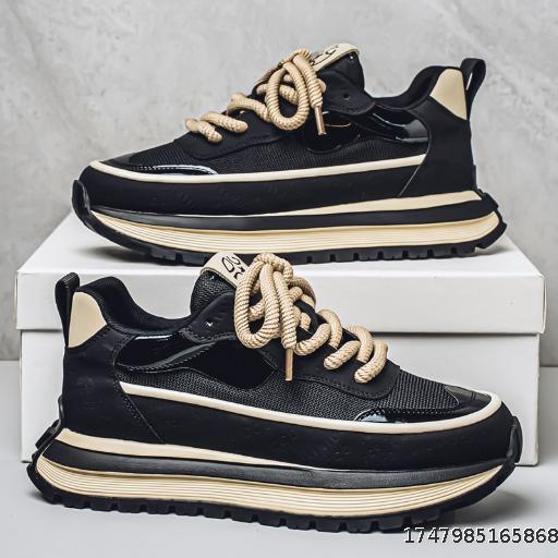 Fashionable men's shoes with mesh stitching, trendy casual sports shoes, height-increasing breathable, color-blocked low-top trendy shoes