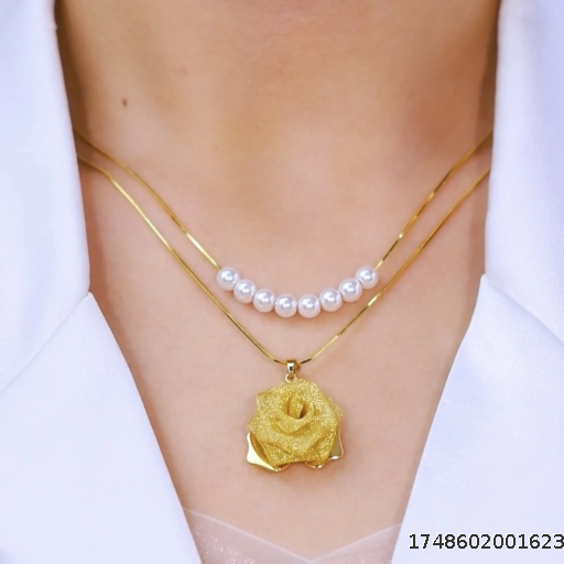 Golden Rose Pearl Necklace