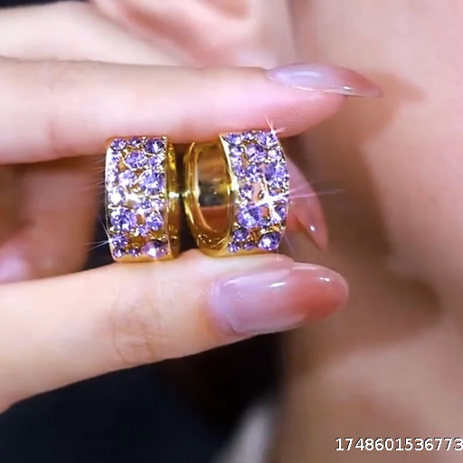 Elegant purple full diamond hoop earrings
