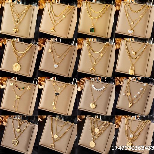 European and American fashion gold-plated titanium steel multi-layered chain necklace