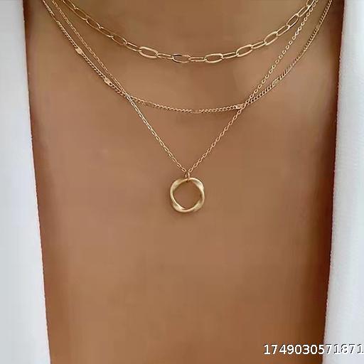 European and American Thick Chain Neck Chain Circle Pendant Alloy Necklace