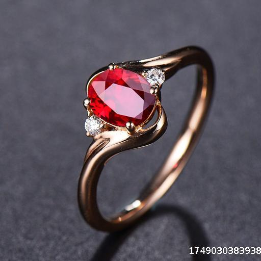 8K Rose Gold Pigeon Blood Ruby Adjustable Ring with Opening