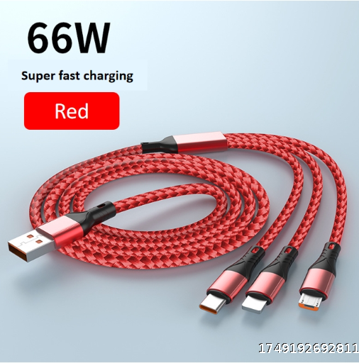 66w super fast charging data cable typec three-in-one mobile phone charging cable