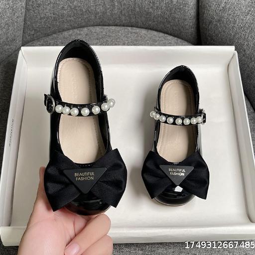 Girls single shoes princess shoes 2025 spring and autumn children's soft-soled shoes summer baby bow pearl leather shoes