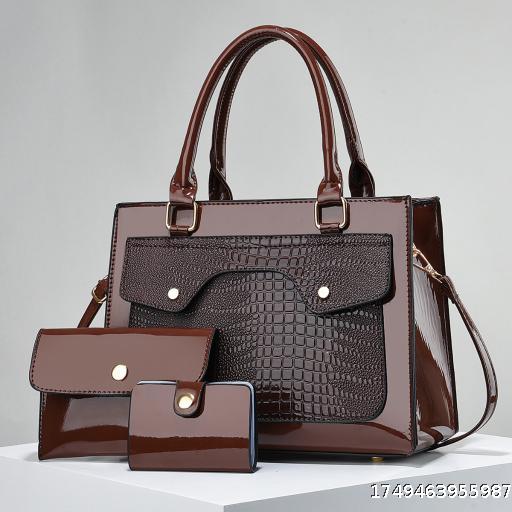 A niche design of shiny leather bags for women, the 2023 autumn and winter new collection of three-piece mother-and-child bags for women