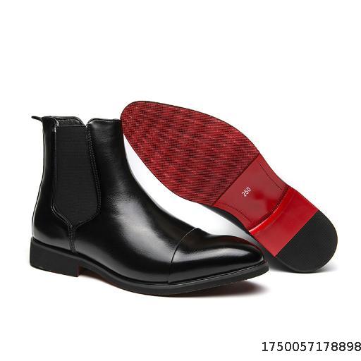 Autumn/Winter Pointed Toe Boots Large Men's Boots High Top Leather Shoes Red Sole Martin Boots British Casual Chelsea Boots