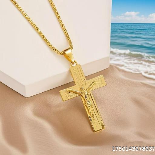 Hip Hop Jewelry Titanium Steel Gilded Cross Pendant Necklace