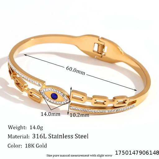 Bracelet Stainless Steel 18K Gold Plated Microset Devil's Eye Spring Clasp Bracelet
