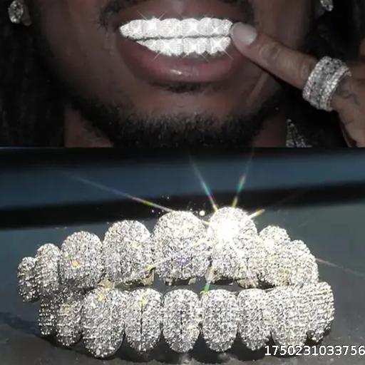 Hip Hop Braces Jewelry 14K Real Gold Electroplated Copper Zirconium Teeth Jewelry Rap Diamond Braces Teeth Jewelry