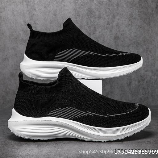 Men's Shoes Mesh Sports and Leisure Running Shoes Multi color Flyknit Mesh Shoes Men's and Women's Shoes Work Black Lightweight Socks Trendy Shoes
