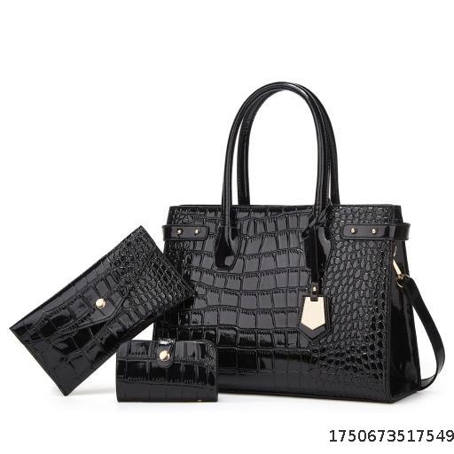 European and American Retro Style New Crocodile Pattern Fashion Women's Bag Trendy Women's One Shoulder Diagonal Cross Tote Bag Three Piece Set