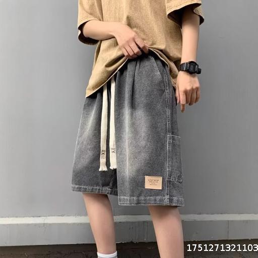 American retro washed denim shorts for men