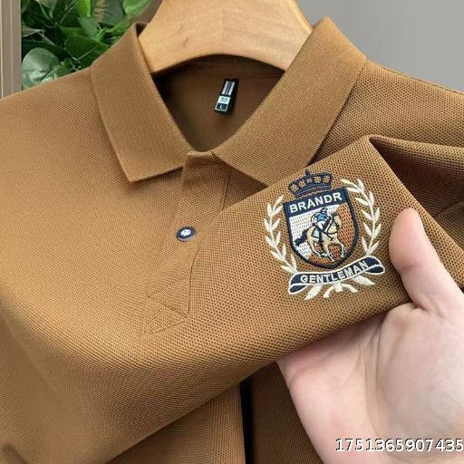 Embroidered men's shield business casual polo short sleeve