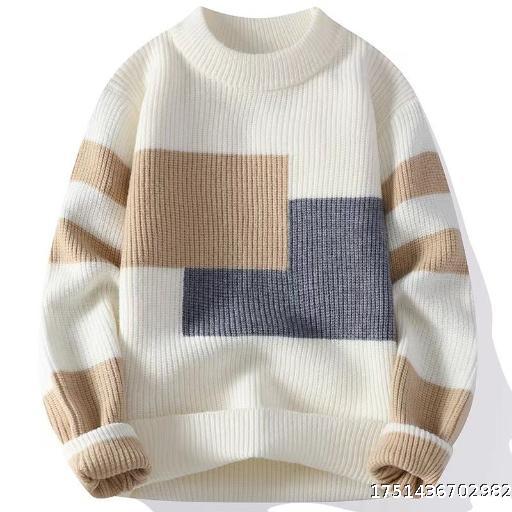 Sweater Men's Color Contrasting Winter Trendy Brand Bottom Knitted Sweater Men's Trendy Loose Lazy Sweater