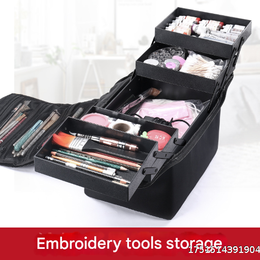 Large Capacity Multi Layer Professional Makeup Bag Handheld Nail Art Embroidery Makeup Toolbox