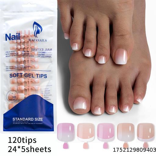 French style short square wearable toenail stickers 120 pieces bag packed retro simple gradient wearable toe nail stickers