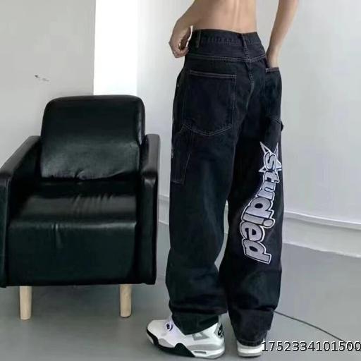 Jeans Y2K Hip Hop Cartoon Pattern Loose Black Pants Wide Leg Pants