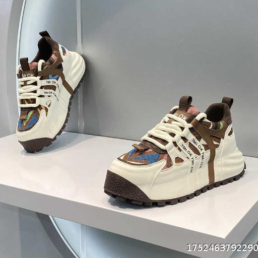 American street style leather and cloth stitching casual sneakers