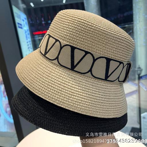 Summer Paper Grass Woven Straw Hat Women's Fashion Letter Ribbon Beach Pen Hat