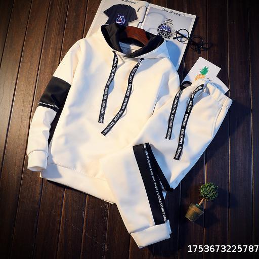 Men's Autumn Set Handsome Hip Hop Loose Long Sleeve T-shirt Two Piece Set