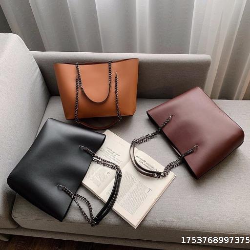 European and American style soft leather large capacity bag for women 2025 new personalized tote bag with chain and hand-held shoulder bag