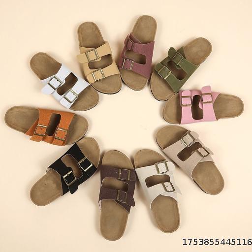 Birkenstock cork sole sandals for men and women 2025 new style nubuck leather double-breasted flip flops retro Birkenstock