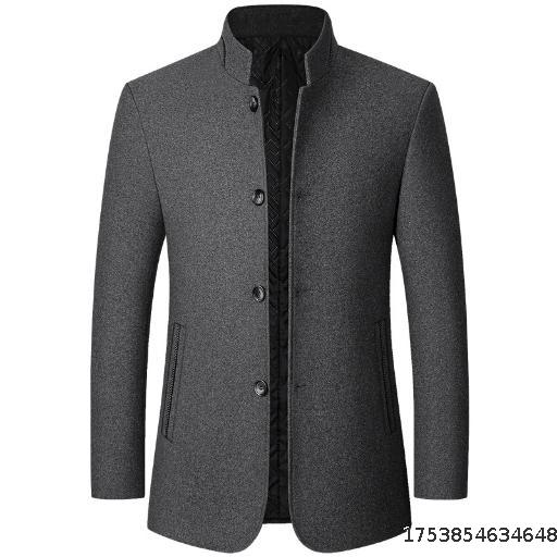 Men's woolen jacket men's tunic suit stand collar middle-aged men 2024 autumn and winter style dad's woolen jacket