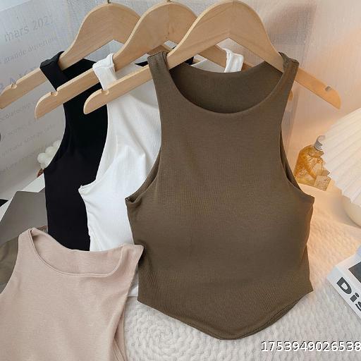 Casual base vest versatile solid color with chest cushion short sleeveless camisole top for outerwear