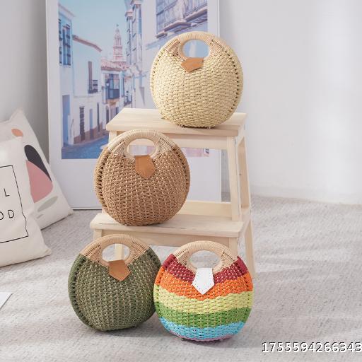 Straw woven bag, rattan woven new fashionable, personalized, cute shell handbag, casual bag, beach bag