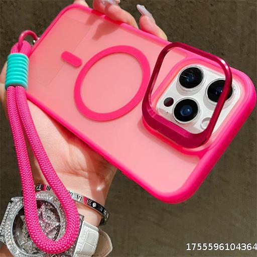 Skin Magnetic Bracket iPhone 16 Phone Case Suitable for 14 Apple 16 Hand Rope 15 Matte 13mini Cross border 17