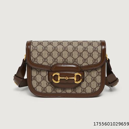 Retro Design PU Horseneck Buckle 1955 Saddle Bag Old Flower Women's Bag Single Shoulder Cross border Bag Crossbody Bag Bags Women's Bag