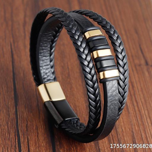 Popular Leather Rope Bracelet Stainless Steel Leather Braided Bracelet Genuine Leather Multi Layer Jewelry for Men