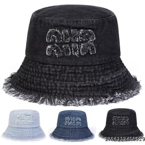  Korean style denim hat for women, spring and autumn washed denim fisherman hat, high-end sun hat, sun hat, letter versatile