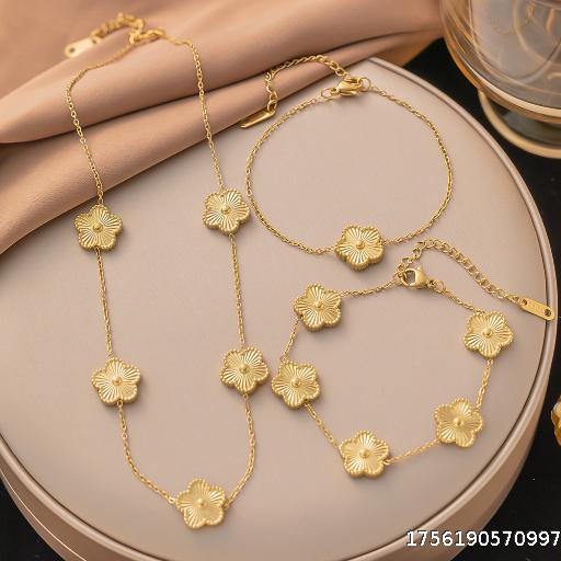  Titanium Steel High Grade, Small Niche Five Flowers and Four Leaf Clover Necklace, Female Personality, Fashion, Earrings, Small Niche, Double Sided