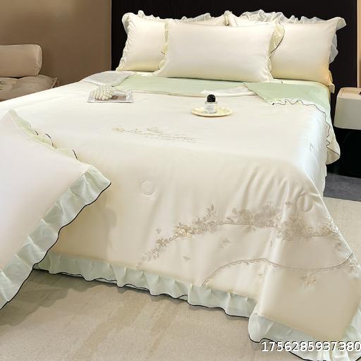  New Embroidered Water Washed Silk Lace Summer Quilt Four Piece Set Korean Princess Style Ice Silk Summer Cool Quilt with Air Conditioning