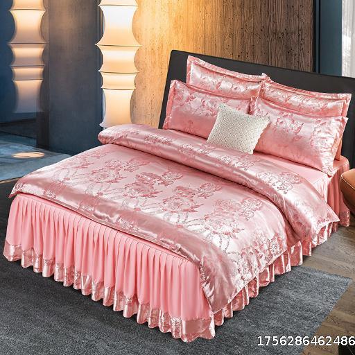  European Jacquard Bed Skirt Four Piece Set Bed Sheet Quilt Set Summer Ice Silk Single and Double Wedding Bedding Three Piece Set