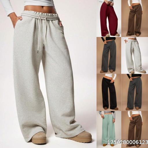  European and American Women's Wear 2025 Autumn/Winter Elastic and Velvet Loose Wide Leg Sports and Leisure Pants
