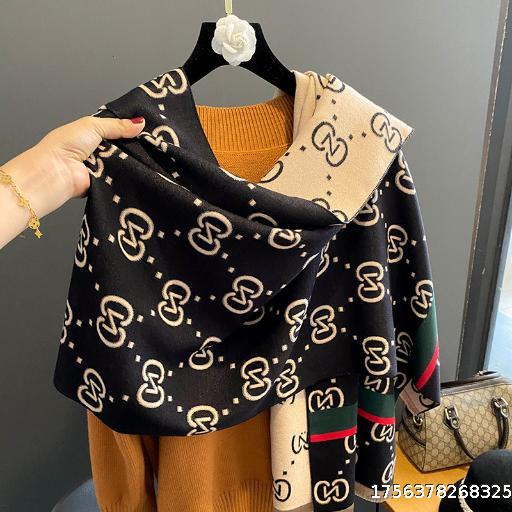 Autumn/Winter New Letter Double sided Imitation Cashmere Scarf, Female Dual use Student Scarf, Air Conditioning Shawl, Outer Wear for Warmth