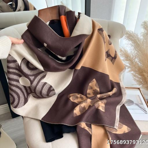Autumn/Winter Women's Letter Splicing Pentagram Fashion Versatile Imitation Cashmere Warm Scarf Short Beard Tassel Shawl for Women