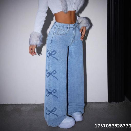  2025 New American High Street Y2K Hot Girl High Waist Washed Bow Cowboy Pants JEANS