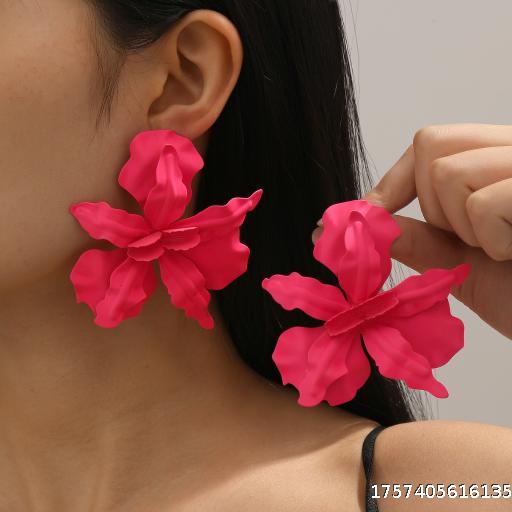 Jewelry Fashion Irregular Three Dimensional Flower Design Earrings Exaggerated Colorful Painted Petal Earrings